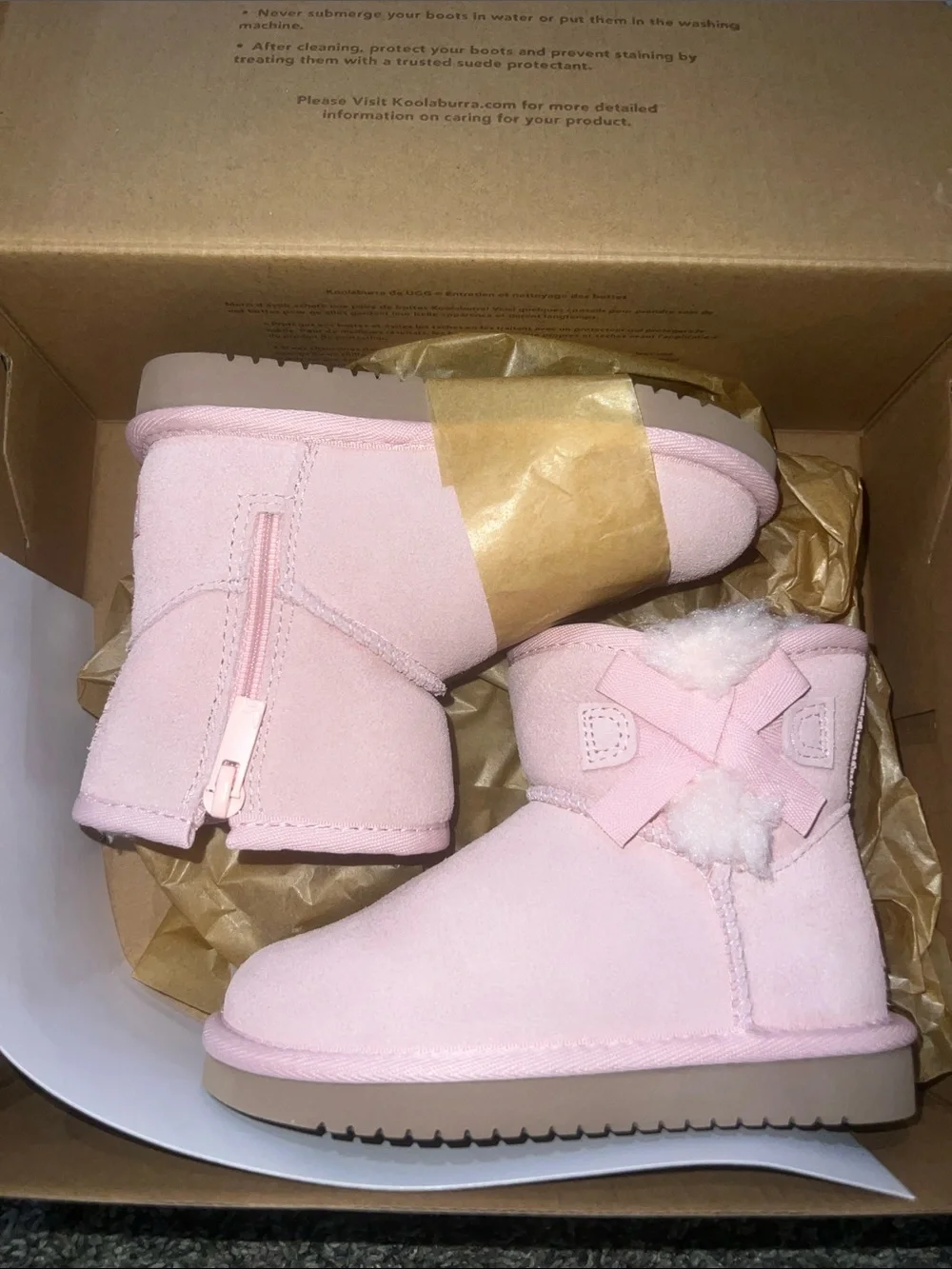 Koolaburra Kids Light Pink Shearling Bow Boots